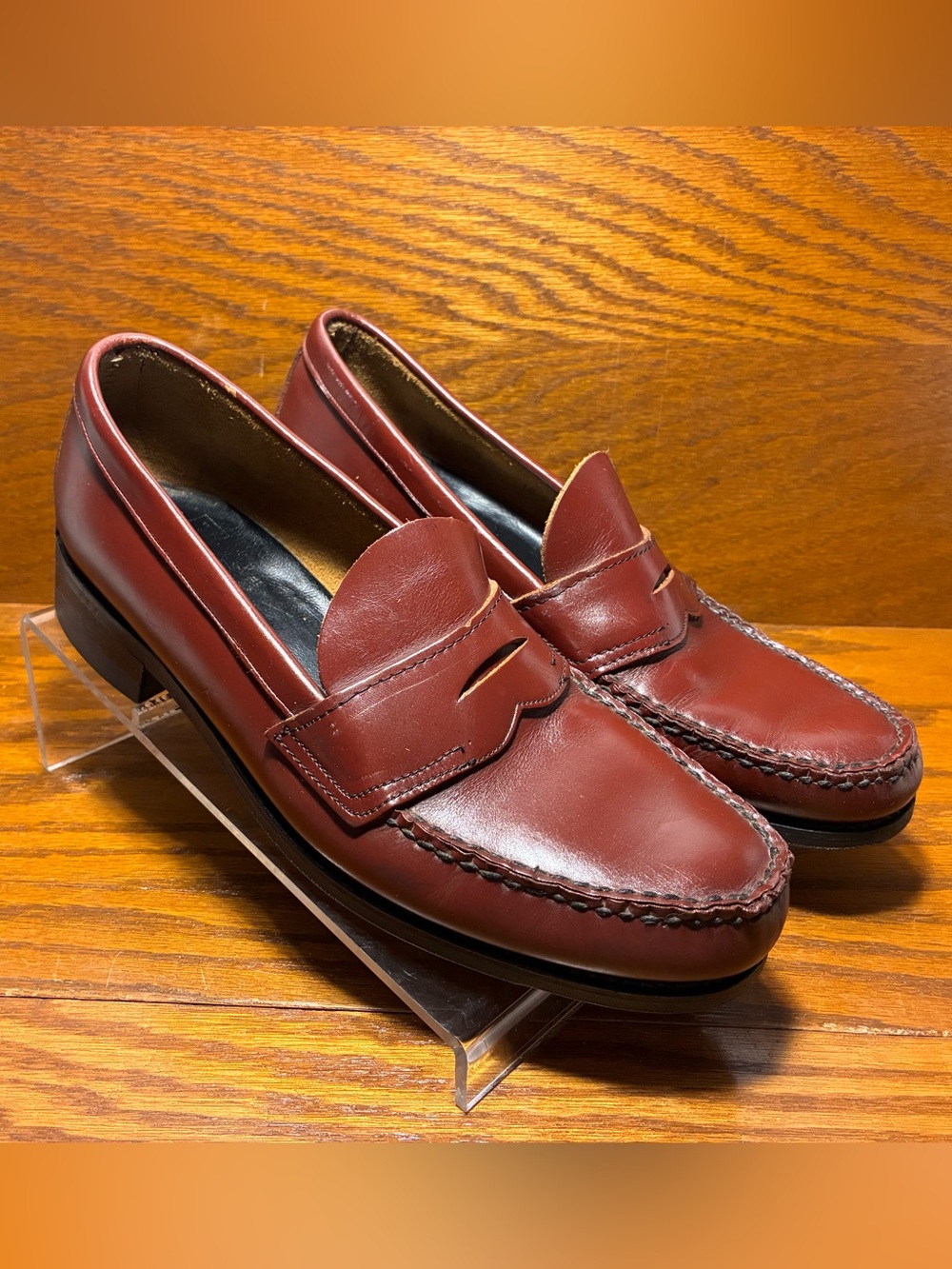 Vintage Handmade Burgundy Leather Penny Loafers Dress Shoes Men’s Size 10.5